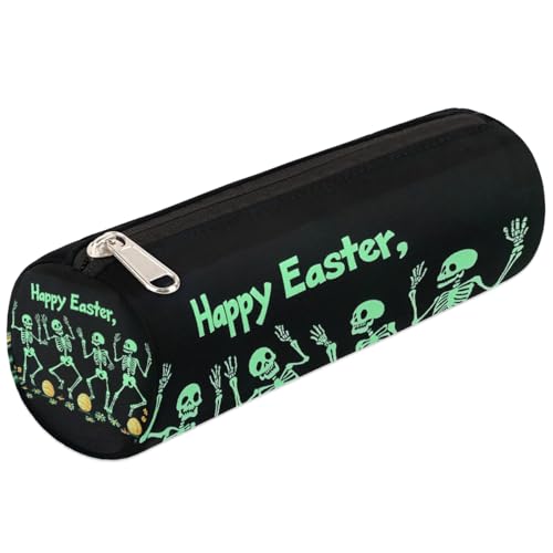 Mexpekil Federmäppchen, Motiv: Frohe Ostern, grüner Totenkopf, Schulbedarf, Tasche für Mädchen, Jungen, Teenager, Frauen, Make-up-Pinseltasche von Mexpekil