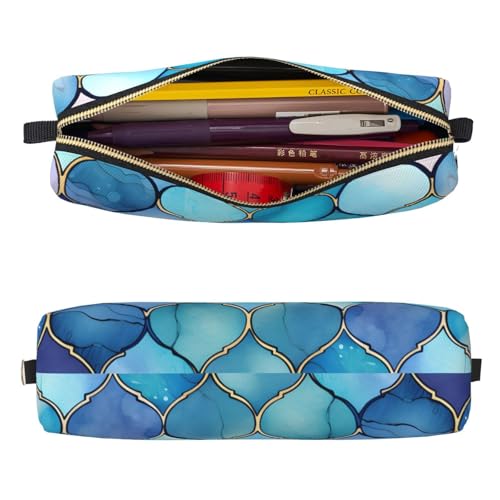 Mexpekil Federmäppchen aus Leder für Mädchen und Jungen, kleine Stift-Organizer-Tasche, Reißverschluss, schmal, Mehrzweck-Tasche für Schulbedarf, Kinder und Erwachsene, Blaues Boho-Muster von Mexpekil