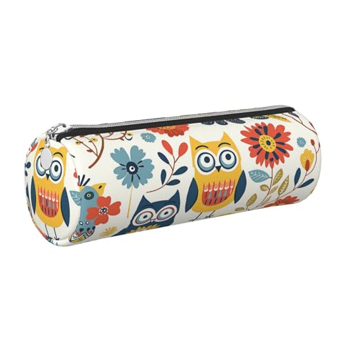 Mexpekil Federmäppchen aus Leder für Mädchen und Jungen, kleine Stift-Organizer-Tasche, Reißverschluss, schmal, Mehrzweck-Tasche für Schulbedarf, Kinder und Erwachsene, Boho-Pflanzen, Eulen von Mexpekil