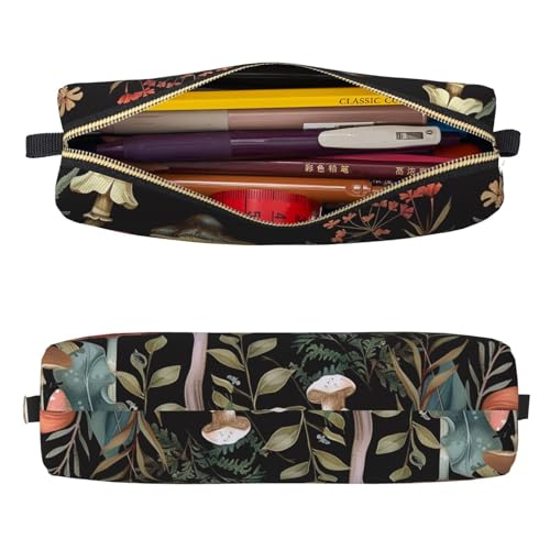 Mexpekil Federmäppchen aus Leder für Mädchen und Jungen, kleine Stift-Organizer-Tasche, Reißverschluss, schmal, Mehrzweck-Tasche für Schulbedarf, Kinder und Erwachsene, Bunte Blumen, Pilze von Mexpekil