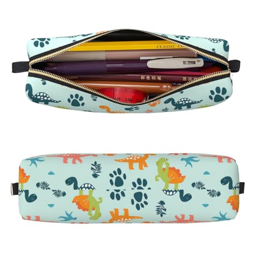 Mexpekil Federmäppchen aus Leder für Mädchen und Jungen, kleine Stift-Organizer-Tasche, Reißverschluss, schmal, Mehrzweck-Tasche für Schulbedarf, Kinder und Erwachsene, Dinosaurier-Fußabdrücke von Mexpekil