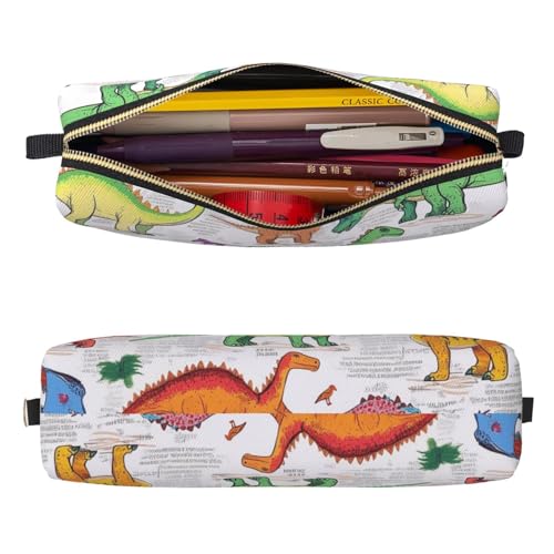 Mexpekil Federmäppchen aus Leder für Mädchen und Jungen, kleine Stift-Organizer-Tasche, Reißverschluss, schmal, Mehrzweck-Tasche für Schulbedarf, Kinder und Erwachsene, Dinosaurier in versch von Mexpekil