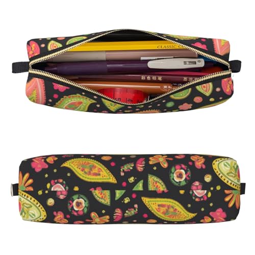 Mexpekil Federmäppchen aus Leder für Mädchen und Jungen, kleine Stift-Organizer-Tasche, Reißverschluss, schmal, Mehrzweck-Tasche für Schulbedarf, Kinder und Erwachsene, Lebendiges, buntes Blumenmuster von Mexpekil