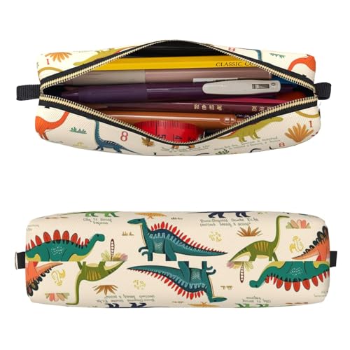 Mexpekil Federmäppchen aus Leder für Mädchen und Jungen, kleine Stift-Organizer-Tasche, Reißverschluss, schmal, Mehrzweck-Tasche für Schulbedarf, Kinder und Erwachsene, Niedliches Alphabet-Dinosaurier von Mexpekil