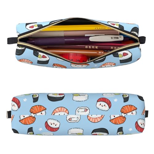 Mexpekil Federmäppchen aus Leder für Mädchen und Jungen, kleine Stift-Organizer-Tasche, Reißverschluss, schmal, Mehrzweck-Tasche für Schulbedarf, Kinder und Erwachsene, Niedliches Sushi-Muster von Mexpekil