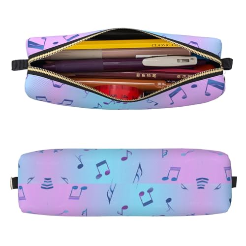 Mexpekil Federmäppchen aus Leder für Mädchen und Jungen, kleine Stift-Organizer-Tasche, Reißverschluss, schmal, Mehrzweck-Tasche für Schulbedarf, Kinder und Erwachsene, Pink-blaue Musiknoten von Mexpekil
