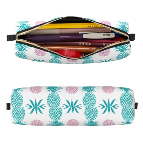 Mexpekil Federmäppchen aus Leder für Mädchen und Jungen, kleine Stift-Organizer-Tasche, Reißverschluss, schmal, Mehrzweck-Tasche für Schulbedarf, Kinder und Erwachsene, Pink-grüne Ananas von Mexpekil