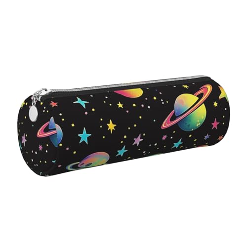 Mexpekil Federmäppchen aus Leder für Mädchen und Jungen, kleine Stift-Organizer-Tasche, Reißverschluss, schmal, Mehrzweck-Tasche für Schulbedarf, Kinder und Erwachsene, Planeten Monde Stern Neon von Mexpekil
