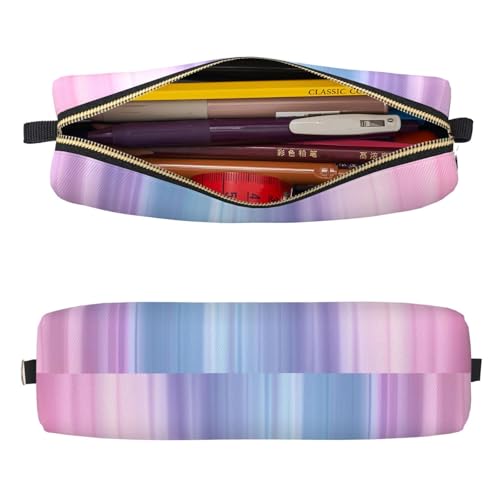 Mexpekil Federmäppchen aus Leder für Mädchen und Jungen, kleine Stift-Organizer-Tasche, Reißverschluss, schmal, Mehrzweck-Tasche für Schulbedarf, Kinder und Erwachsene, Rosa / Lila gestreift von Mexpekil