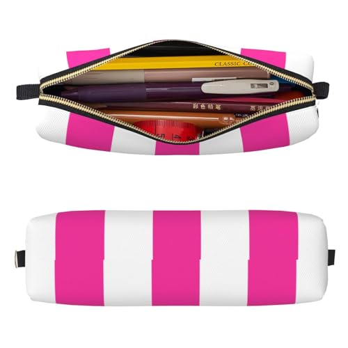Mexpekil Federmäppchen aus Leder für Mädchen und Jungen, kleine Stift-Organizer-Tasche, Reißverschluss, schmal, Mehrzweck-Tasche für Schulbedarf, Kinder und Erwachsene, Rosarot gestreift von Mexpekil