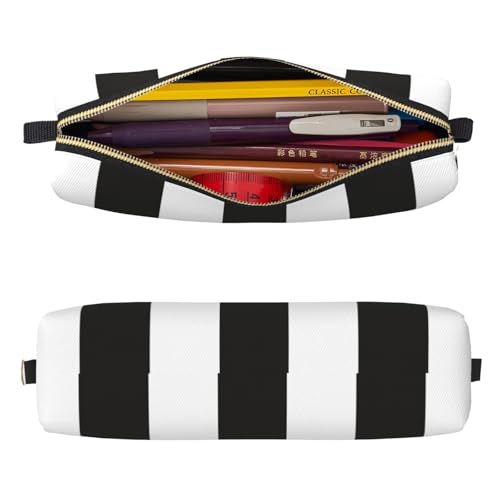 Mexpekil Federmäppchen aus Leder für Mädchen und Jungen, kleine Stift-Organizer-Tasche, Reißverschluss, schmal, Mehrzweck-Tasche für Schulbedarf, Kinder und Erwachsene, Schwarz weiß gestreift von Mexpekil