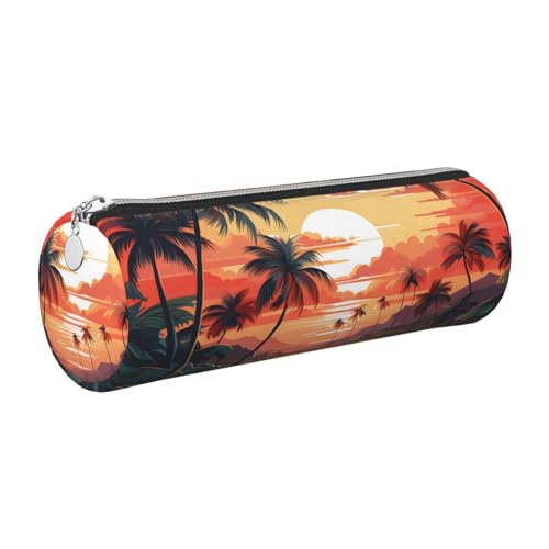 Mexpekil Federmäppchen aus Leder für Mädchen und Jungen, kleine Stift-Organizer-Tasche, Reißverschluss, schmal, Mehrzweck-Tasche für Schulbedarf, Kinder und Erwachsene, Sunset River Palmen von Mexpekil