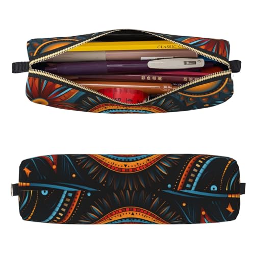 Mexpekil Federmäppchen aus Leder für Mädchen und Jungen, kleine Stift-Organizer-Tasche, Reißverschluss, schmal, Mehrzweck-Tasche für Schulbedarf, Kinder und Erwachsene, Tribal-Kunst-Muster von Mexpekil