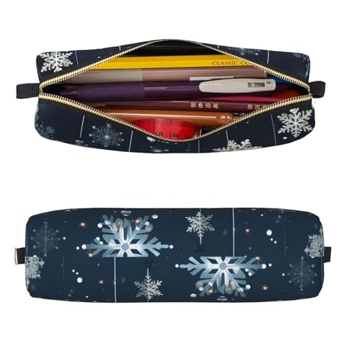 Mexpekil Federmäppchen aus Leder für Mädchen und Jungen, kleine Stift-Organizer-Tasche, Reißverschluss, schmal, Mehrzweck-Tasche für Schulbedarf, Kinder und Erwachsene, Weihnachts-Schneeflocke von Mexpekil