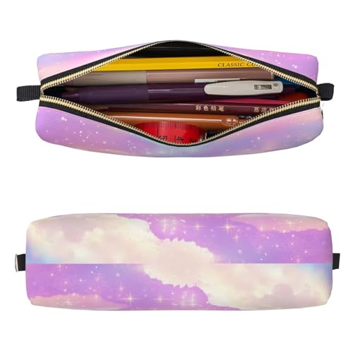 Mexpekil Federmäppchen aus Leder für Mädchen und Jungen, kleine Stift-Organizer-Tasche, Reißverschluss, schmal, Mehrzweck-Tasche für Schulbedarf, Kinder und Erwachsene, Wolken Stern Pink Galaxy von Mexpekil