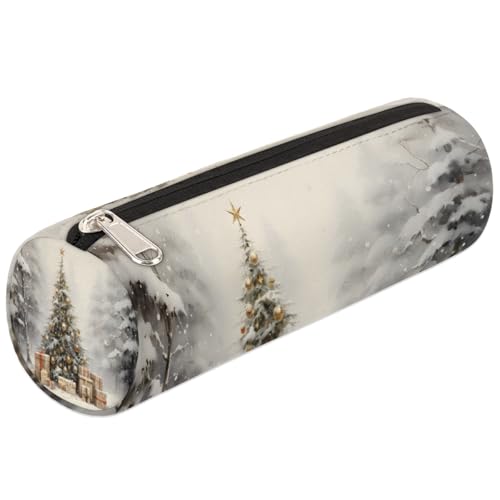 Mexpekil Federmäppchen für Mädchen, Jungen, Teenager, Damen, Motiv: Schnee, Ölgemälde, Weihnachtsbaum, Schulbedarf, Make-up-Pinseltasche von Mexpekil