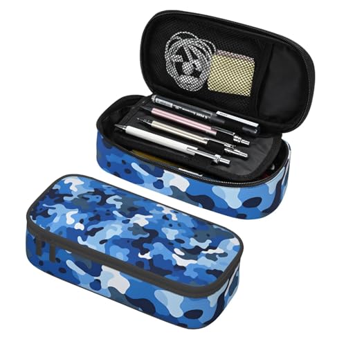 Mexpekil Federmäppchen für Mädchen und Jungen, mit Fächern, große Stift-Organizer-Tasche, Reißverschluss, Mehrzweck-Tasche für Schulbedarf, Make-up, Kosmetik, Kinder, Erwachsene, Art Blue Camouflage von Mexpekil