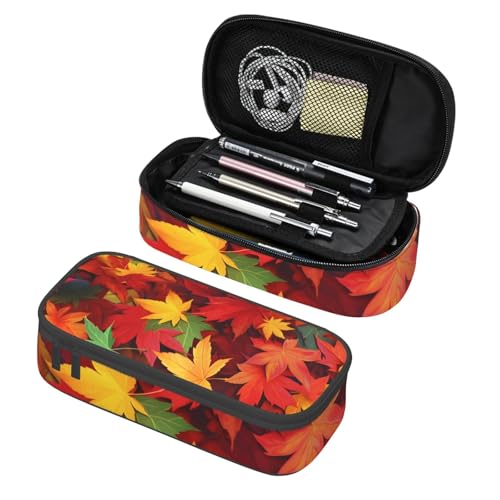 Mexpekil Federmäppchen für Mädchen und Jungen, mit Fächern, große Stift-Organizer-Tasche, Reißverschluss, Mehrzweck-Tasche für Schulbedarf, Make-up, Kosmetik, Kinder, Erwachsene, Herbst-Ahornblatt von Mexpekil