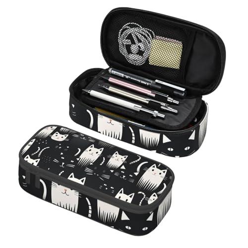 Mexpekil Federmäppchen für Mädchen und Jungen, mit Fächern, große Stift-Organizer-Tasche, Reißverschluss, Mehrzweck-Tasche für Schulbedarf, Make-up, Kosmetik, Kinder, Erwachsene, Katzen Schwarz Weiß Mexpekil Federmäppchen für Mädchen und Jungen, mit Fächern, große Stift-Organizer-Tasche, Reißverschluss, Mehrzweck-Tasche für Schulbedarf, Make-up, Kosmetik, Kinder, Erwachsene, Katzen Schwarz Weiß von Mexpekil
