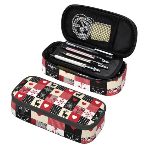 Mexpekil Federmäppchen für Mädchen und Jungen, mit Fächern, große Stift-Organizer-Tasche, Reißverschluss, Mehrzweck-Tasche für Schulbedarf, Make-up, Kosmetik, Kinder, Erwachsene, Patchwork Weihnachten von Mexpekil