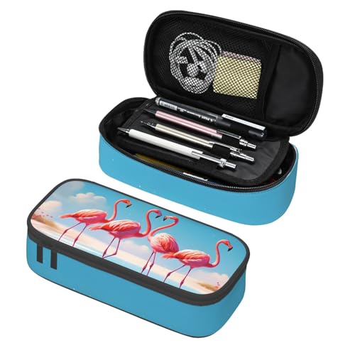 Mexpekil Federmäppchen für Mädchen und Jungen, mit Fächern, große Stift-Organizer-Tasche, Reißverschluss, Mehrzweck-Tasche für Schulbedarf, Make-up, Kosmetik, Kinder, Erwachsene, Pink Flamingos Lake von Mexpekil