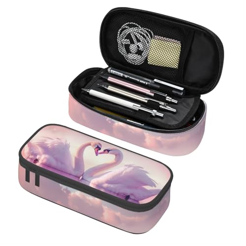 Mexpekil Federmäppchen für Mädchen und Jungen, mit Fächern, große Stift-Organizer-Tasche, Reißverschluss, Mehrzweck-Tasche für Schulbedarf, Make-up, Kosmetik, Kinder, Erwachsene, Pink Swans Love von Mexpekil