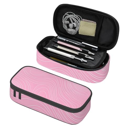 Mexpekil Federmäppchen für Mädchen und Jungen, mit Fächern, große Stift-Organizer-Tasche, Reißverschluss, Mehrzweck-Tasche für Schulbedarf, Make-up, Kosmetik, Kinder, Erwachsene, Pink-weiße Linie von Mexpekil