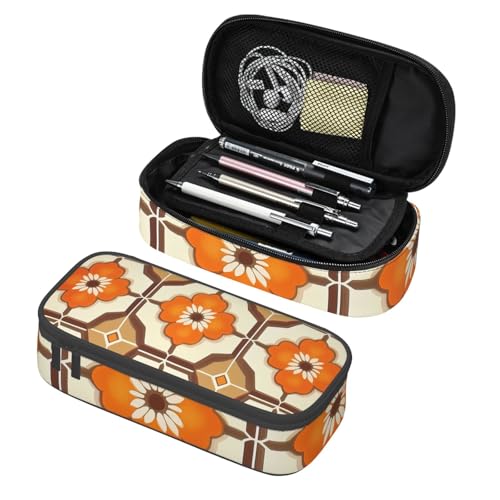 Mexpekil Federmäppchen für Mädchen und Jungen, mit Fächern, große Stift-Organizer-Tasche, Reißverschluss, Mehrzweck-Tasche für Schulbedarf, Make-up, Kosmetik, Kinder, Erwachsene, Retro-Blumenmuster von Mexpekil