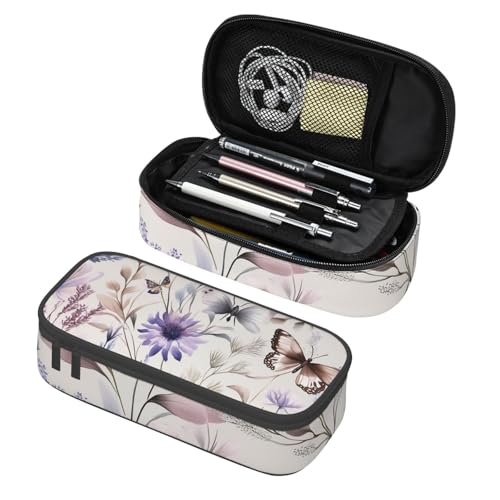 Mexpekil Federmäppchen für Mädchen und Jungen, mit Fächern, große Stift-Organizer-Tasche, Reißverschluss, Mehrzweck-Tasche für Schulbedarf, Make-up, Kosmetik, Kinder, Erwachsene, Wildblumen von Mexpekil