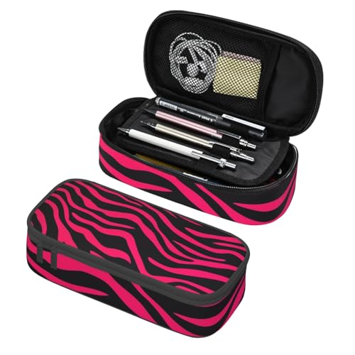 Mexpekil Federmäppchen für Mädchen und Jungen, mit Fächern, große Stift-Organizer-Tasche, Reißverschluss, Mehrzweck-Tasche für Schulbedarf, Make-up, Kosmetik, Kinder, Erwachsene, Zebramuster in Hot von Mexpekil