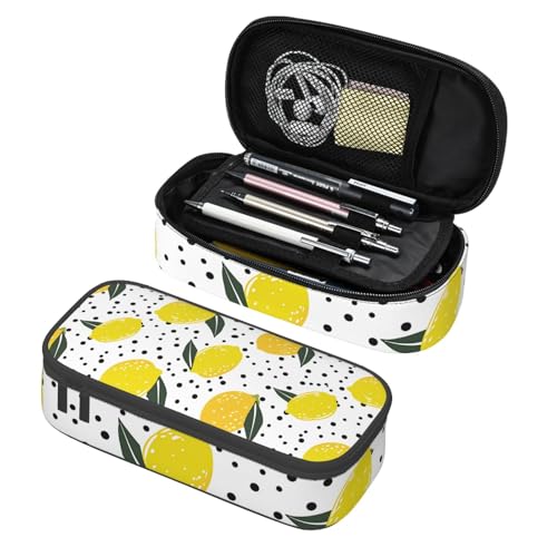 Mexpekil Federmäppchen für Mädchen und Jungen, mit Fächern, große Stift-Organizer-Tasche, Reißverschluss, Mehrzweck-Tasche für Schulbedarf, Make-up, Kosmetik, Kinder, Erwachsene, Zitronen gepunktet von Mexpekil