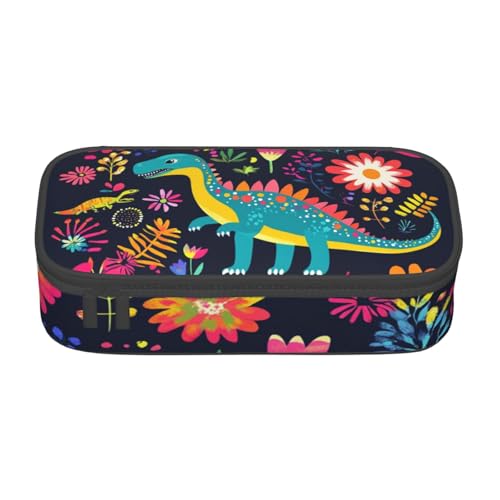 Mexpekil Federmäppchen mit Blumenmuster, Regenbogenmuster, für Mädchen, Jungen, Federmäppchen, Schreibwaren-Organizer mit Fächern, Schulbedarf-Tasche für Studenten, Büro, Blumen, wilder Dinosaurier von Mexpekil