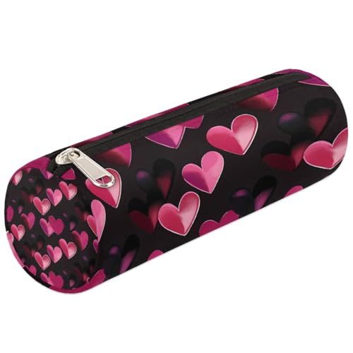 Mexpekil Federmäppchen mit Herzmotiv, für Kinder, Jungen, Mädchen, Zylinder, rund, für Schulbedarf, Organizer, Rosa / Schwarz von Mexpekil