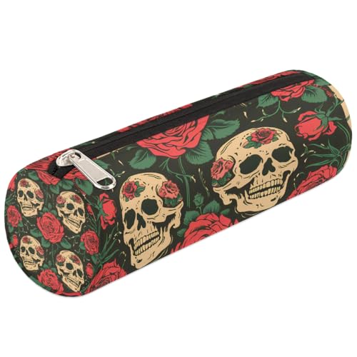 Mexpekil Federmäppchen mit Rosen- und Totenkopf-Muster, Stiftetasche, Markertasche für Kinder, Jungen, Mädchen, Zylinder, rund, Federmäppchen für Schulbedarf, Organizer Mexpekil Federmäppchen mit Rosen- und Totenkopf-Muster, Stiftetasche, Markertasche für Kinder, Jungen, Mädchen, Zylinder, rund, Federmäppchen für Schulbedarf, Organizer von Mexpekil