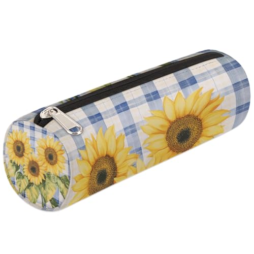 Mexpekil Federmäppchen mit Sonnenblumen-Motiv, für Mädchen, Jungen, Teenager, Damen, Make-up-Pinseltasche, Blau kariert Mexpekil Federmäppchen mit Sonnenblumen-Motiv, für Mädchen, Jungen, Teenager, Damen, Make-up-Pinseltasche, Blau kariert von Mexpekil