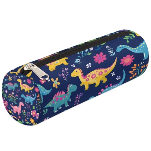 Mexpekil Federmäppchen mit buntem Dinosaurier-Tiermotiv, Stiftetasche, Markertasche für Kinder, Jungen, Mädchen, zylinderförmig, rund, Federmäppchen für Schulbedarf, Organizer von Mexpekil