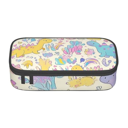 Mexpekil Federmäppchen mit bunten Punkten, Autos, für Mädchen und Jungen, Federmäppchen, Schreibwaren-Organizer mit Fächern, Schulbedarf, Tasche für Studenten, Büro, Bunte Cartoon-Dinosaurier von Mexpekil