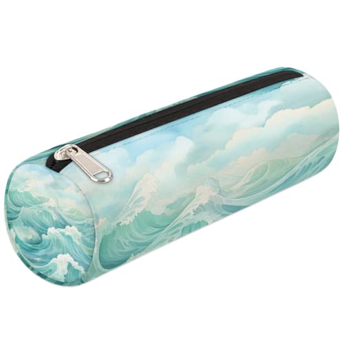 Mexpekil Federmäppchen mit grünen Wellen, Schulbedarf, für Mädchen, Jungen, Teenager, Frauen, Make-up-Pinseltasche von Mexpekil