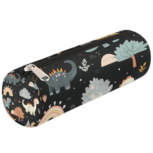 Mexpekil Federmäppchen mit niedlichem Cartoon-Motiv und tropischem Dinosaurier, Stiftetasche, Markertasche für Kinder, Jungen, Mädchen, Zylinder, rund, Federmäppchen für Schulbedarf, Organizer von Mexpekil