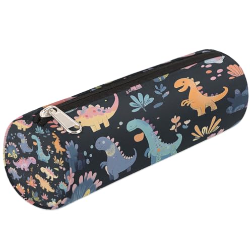 Mexpekil Federmäppchen mit niedlichem buntem Dinosaurier-Blätter-Design, Stiftetasche, Markertasche für Kinder, Jungen, Mädchen, zylinderförmig, rund, Federmäppchen für Schulbedarf, Organizer von Mexpekil