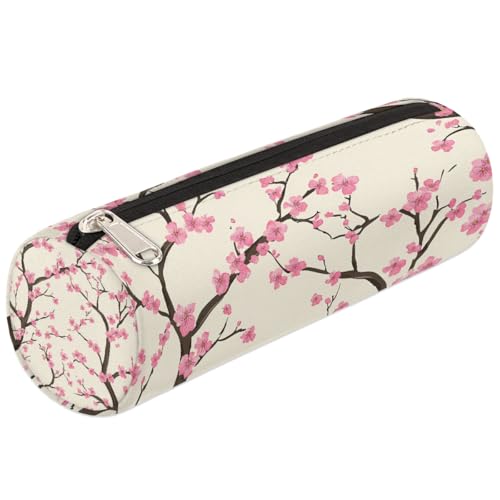 Mexpekil Federmäppchen mit rosa Kirschblüten und Blumen, Stiftetasche, Markertasche für Kinder, Jungen, Mädchen, Zylinder, rund, Federmäppchen für Schulbedarf, Organizer von Mexpekil