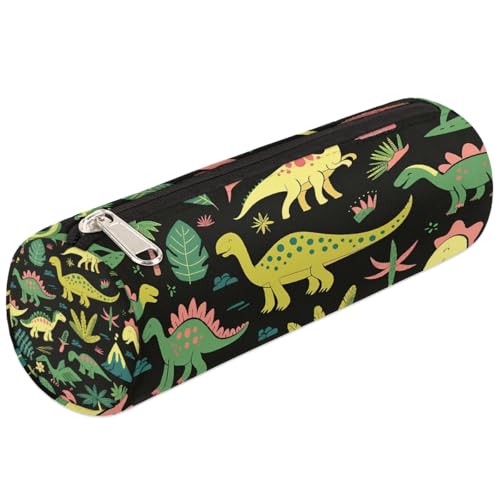 Mexpekil Federmäppchen mit tropischem Dinosaurier-Motiv, Stiftetasche für Kinder, Jungen, Mädchen, zylinderförmig, rund, Federmäppchen für Schulbedarf, Organizer von Mexpekil