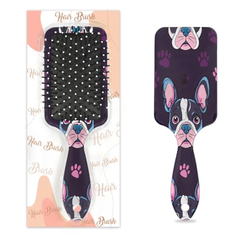 Mexpekil Französische Bulldogge Hundepfotenabdruck-Entwirrungspaddel-Haarbürste, nasses, trockenes Haar, Massage-Luftkissen-Kamm für Mädchen, Damen, Herren von Mexpekil