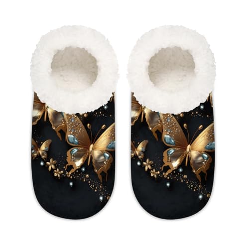 Mexpekil Golden Butterfly Hausschuhe für Damen und Herren, abstrakte Tier-Memory-Foam-Hausschuhe, Hausschuhe, Socken, multi, 37.5/38.5 EU Weit von Mexpekil