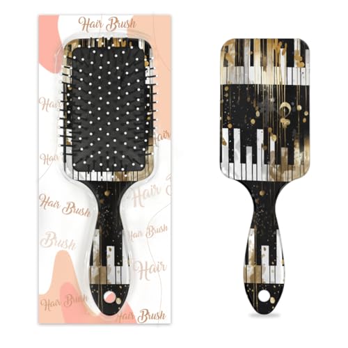 Mexpekil Goldene Musiknoten, Klaviertasten, Entwirrungspaddel, Haarbürste, Nass-, Trocken-Haarbürste, Massage-Luftkissen-Kamm für Mädchen, Damen, Herren von Mexpekil