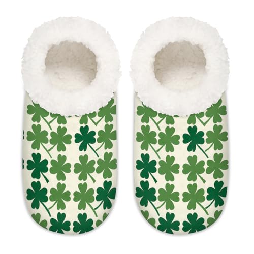 Mexpekil Green St Patricks Kleeblatt-Hausschuhe für Damen, flauschige Hausschuhe, rutschfeste Schuhe für Damen, Herren, Green St Patricks Kleeblatt, XX-Large Breit von Mexpekil