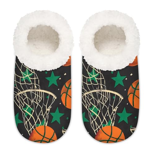 Mexpekil Green Stars Sport-Basketball-Hausschuhe für Damen, flauschige Hausschuhe, rutschfeste Schuhe für Damen und Herren, Green Stars Sport-Basketball, Medium Breit von Mexpekil