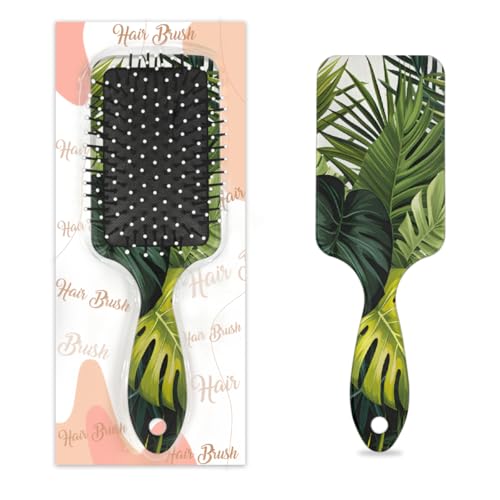Mexpekil Grüne tropische Palmenblätter, Entwirrungspaddel-Haarbürste, nasses, trockenes Haar, Massage-Luftkissen-Kamm für Mädchen, Damen, Herren von Mexpekil