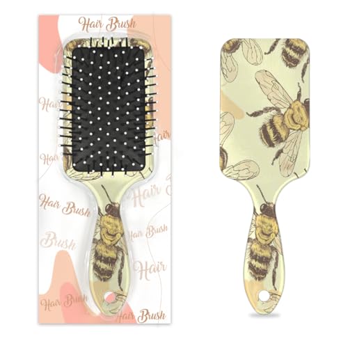 Mexpekil Haarbürste, Retro-Bienenmuster, zum Entwirren, für nasse und trockene Haare, Massage-Luftkissen-Kamm für Mädchen, Damen, Herren von Mexpekil