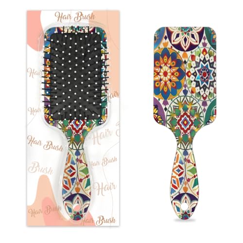 Mexpekil Haarbürste, buntes Mandala-Blumenmuster, zum Entwirren, für nasse und trockene Haare, Massage-Luftkissen-Kamm für Mädchen, Damen, Herren von Mexpekil